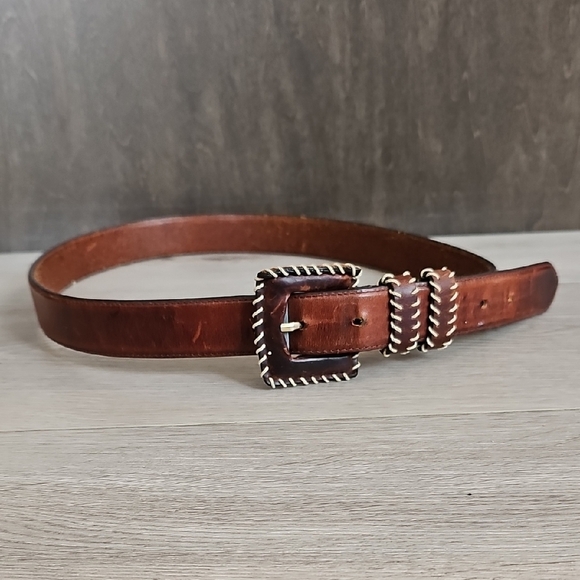 Genuine Leather Western Belt with Edged Stitch Detailing - Picture 3 of 14